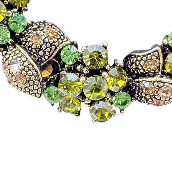 Wreath Brooch Pin With Green Rhinestones Bronze Bow Holiday Jewelry Lapel - Picture 5 of 16